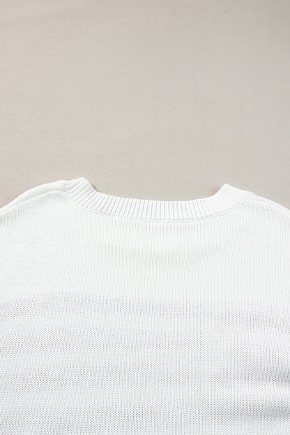 White American Flag Cable Knit Drop Shoulder Sweater
