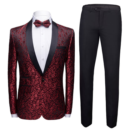 Men's Floral Suit Trousers Suit Slim-fit Banquet Stage Wear