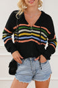 Schwarzer Strickjacke mit Streifendetail und Kapuze