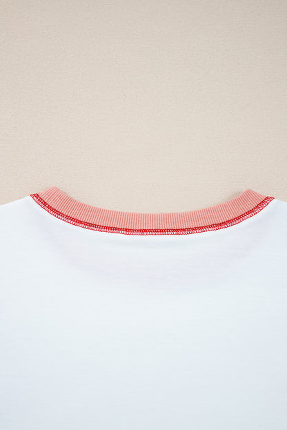 Red Stripe Colorblock Patchwork Contrast Stitching Oversize Sweatshirt