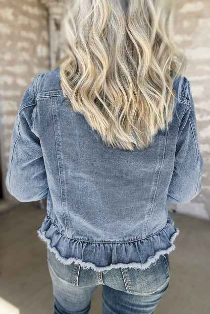 Beau Blue – Jeansjacke mit Rüschen und Klapptaschen
