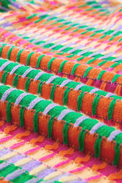 Orangefarbenes, mehrfarbiges Strickpullover-Oberteil mit Flatterärmeln