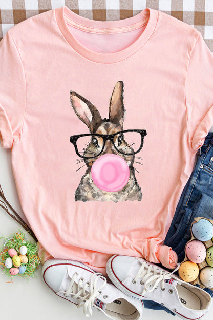 Rosafarbenes, lässiges T-Shirt mit Rundhalsausschnitt und Osterhasen-Print