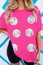 Rosarotes T-Shirt aus Baumwolle mit Baseball-Grafik und Pailletten