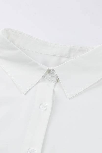 White 3/4 Puff Sleeve Oversize Shirt