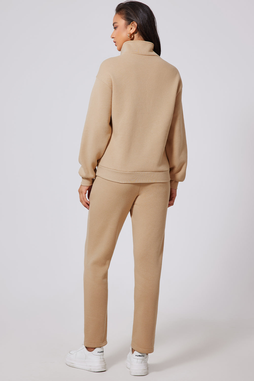 Parchment Solid Set aus Sweatshirt mit halben Knöpfen und Jogginghose mit hoher Taille