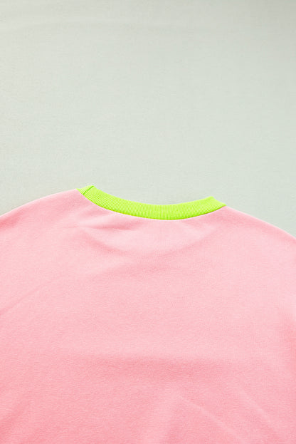 Rosa Sweatshirt mit Farbblock-Muster und Puffärmeln
