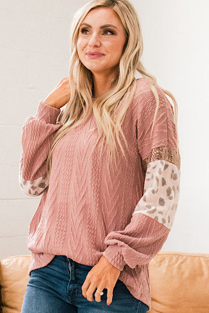 Rosa Strickoberteil mit Leopardenmuster und Pailletten