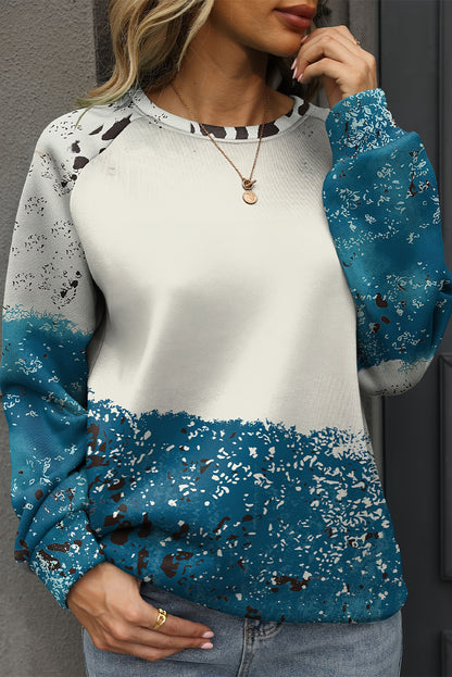 Blauer Tie Dye Kuh Farbblock Pullover