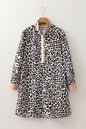 Multicolour Button Striped Collar Leopard Print Long Sleeve Flared Dress