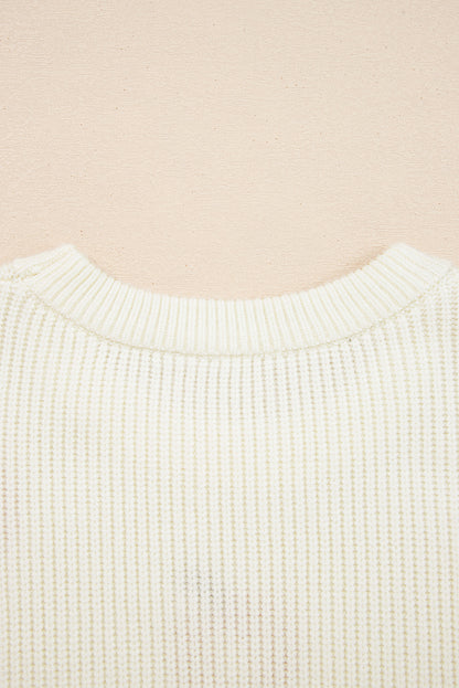 Beige Pumpkin Embroidered Ribbed Thanksgiving Halloween Holiday Sweater