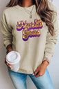 Khakifarbenes Sweatshirt mit Mardi Gras-Pailletten-Stickerei