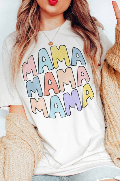 Weißes, lässiges T-Shirt mit Rundhalsausschnitt und MAMA-Slogan-Print