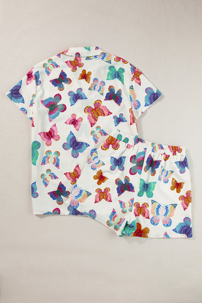 Mehrfarbiges Pyjama-Set mit kurzärmligem Hemd und Schmetterlingsmuster