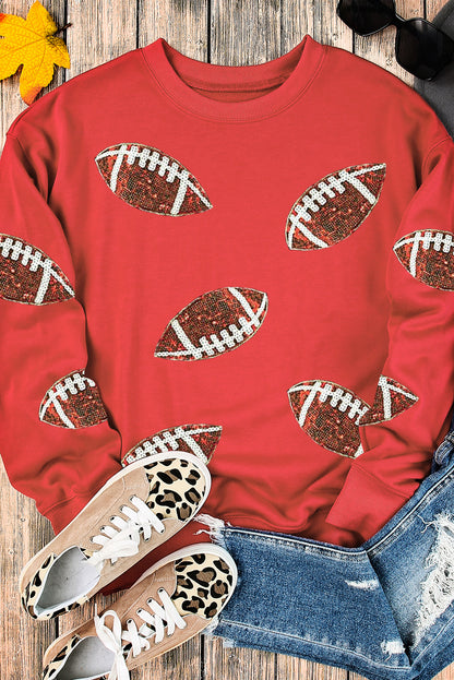 Feuerrotes Sweatshirt mit überschnittener Schulter und Rugby-Grafik