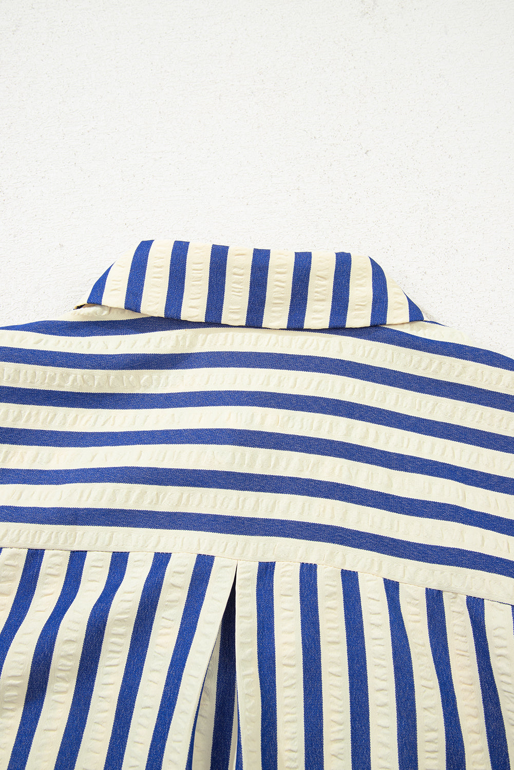 Blue Stripe Collared Half Button Side Pockets Loose Fit Mini Dress