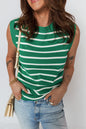 Green Stripe Crew Neck Sleeveless Sweater Vest