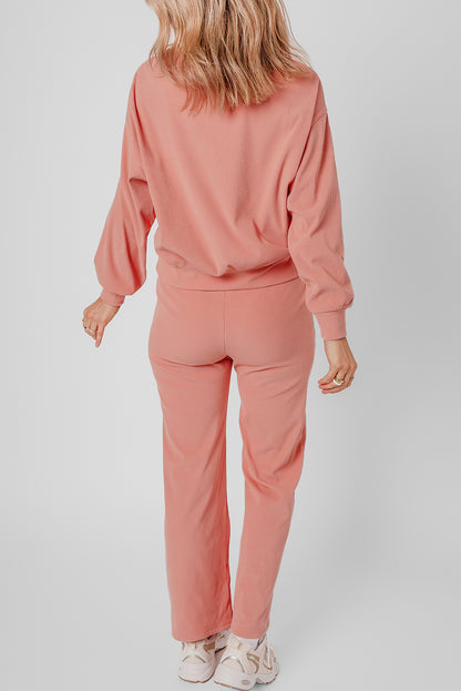 Blossom – Zweiteiliges Lounge-Set aus Rippstrick mit überschnittener Schulter und Taschen
