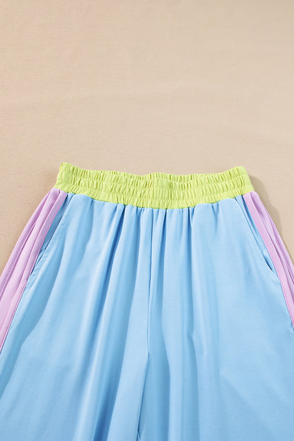 Sky Blue Color Block Detail Casual Two-piece Outfit