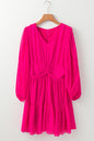 Rosarotes Puff-Minikleid mit langen Ärmeln und V-Ausschnitt