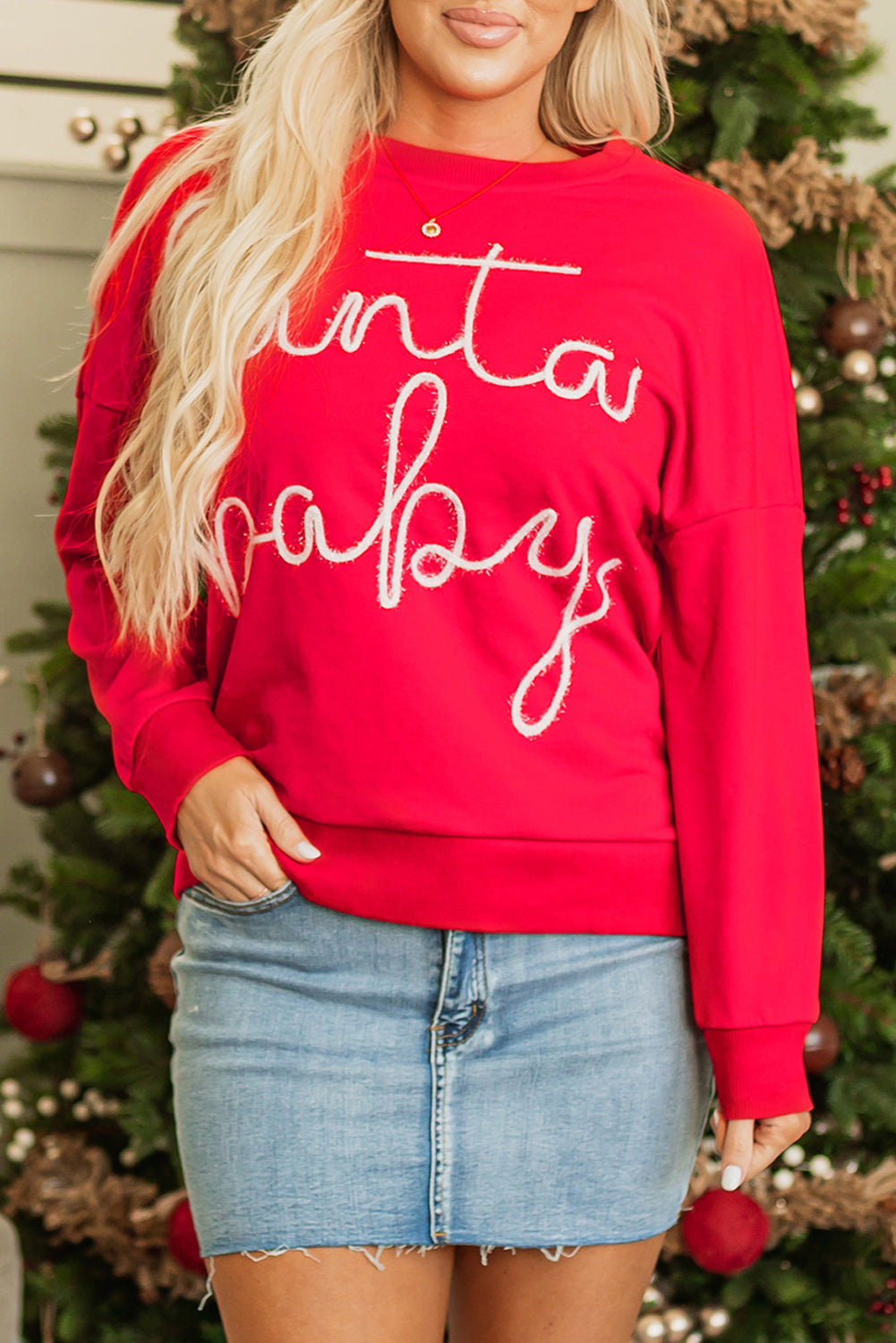 Feurig Rot Weihnachten Santa Baby Lametta Grafik Sweatshirt
