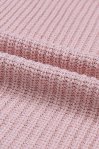 Rosafarbener Oversize-Strickpullover mit umgeschlagenen Ärmeln