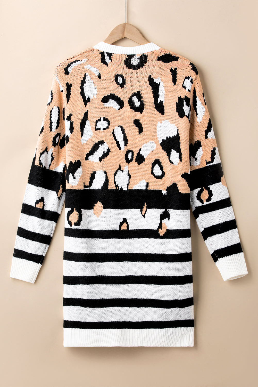 Brown Leopard Striped Mixed Print Open Front Cardigan