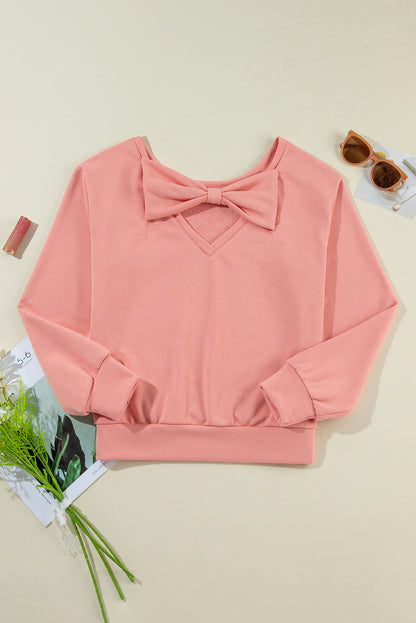 Hellbraunes Sweatshirt mit Rundhalsausschnitt und Schleife