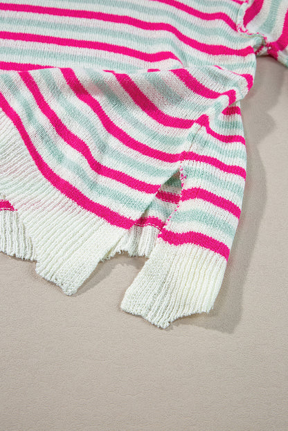 Oversize-Pullover mit überschnittenen Schultern und Tasche, Rosenstreifen
