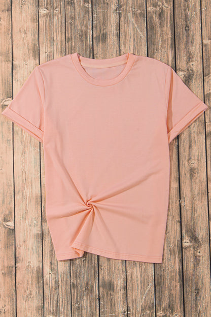 Lässiges, schlichtes Rundhals-T-Shirt in Rosa