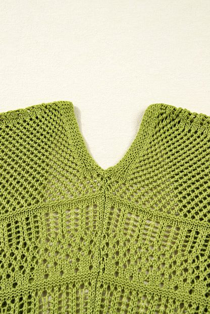 Spinach Green Oversize Crochet Knit Open Cardigan