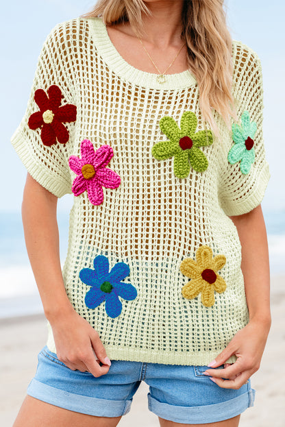 Weißes T-Shirt mit Häkelblumen-Aushöhlung