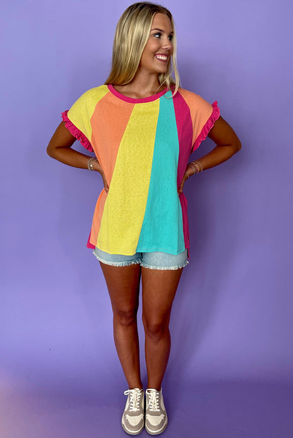 Rosarotes T-Shirt mit Rundhalsausschnitt und lockerer Passform und Farbblock