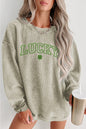 Grünes Sweatshirt mit Rundhalsausschnitt und Stickerei „LUCKY Clover“
