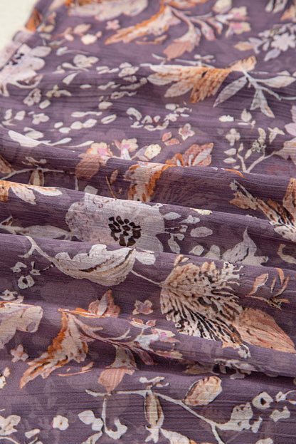 Blue Boho Flower Print 3/4 Sleeve Babydoll Blouse