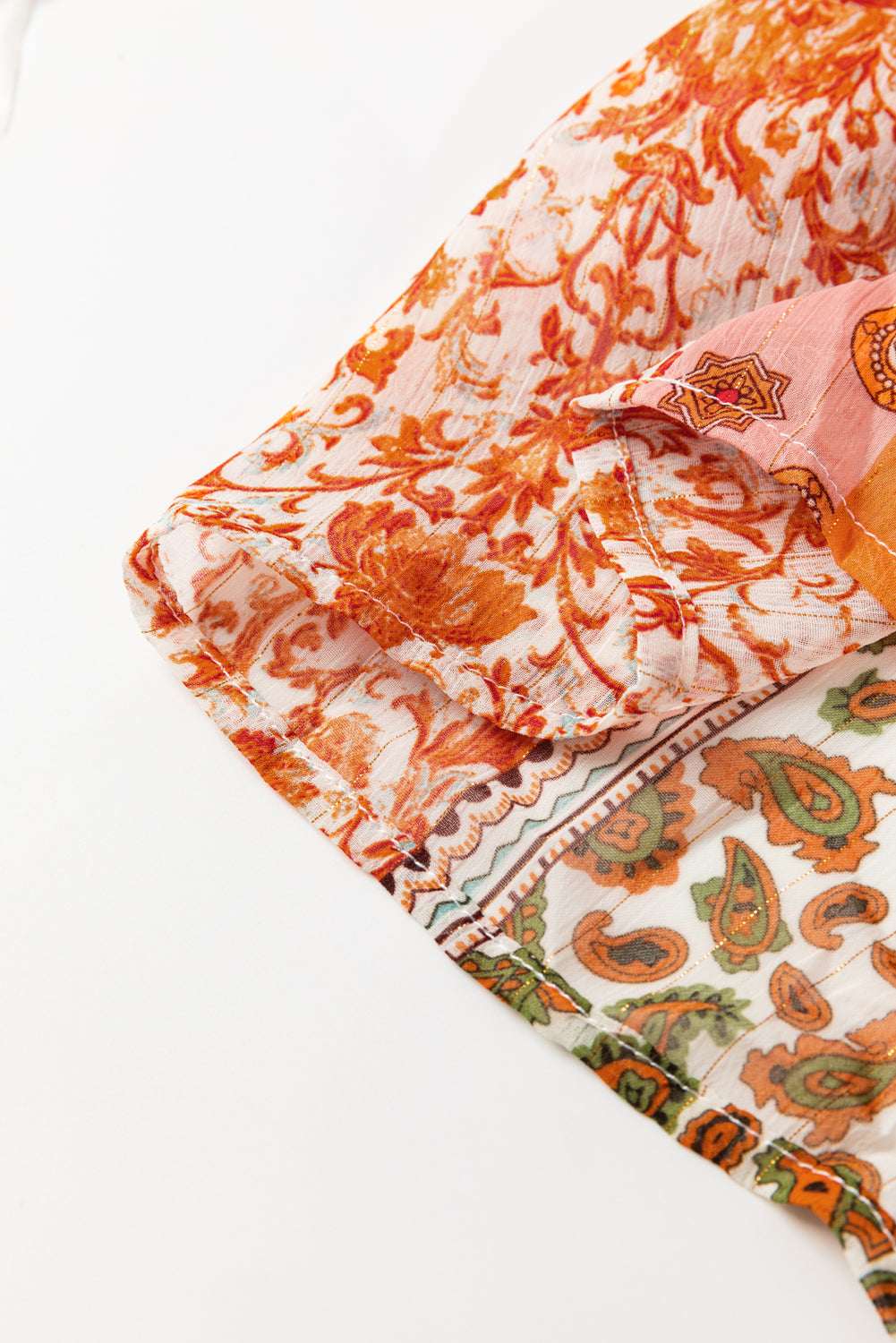 Oranges Boho Paisley Mix Print 3/4 Ärmel Chiffon Lockeres Kleid