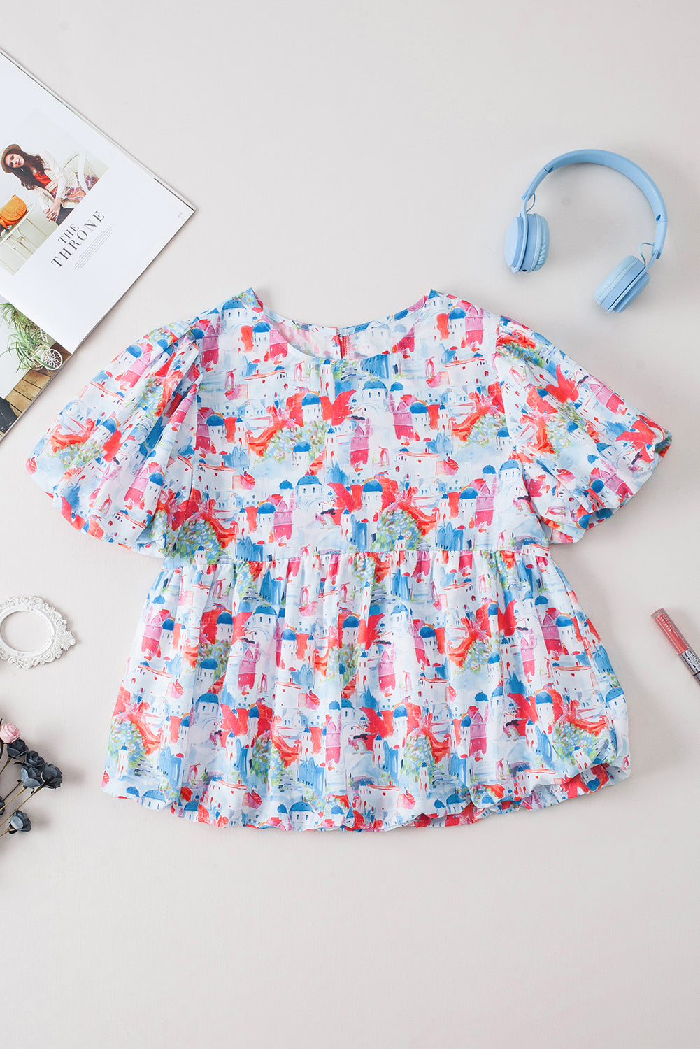Himmelblaues Babydoll-Oberteil von Parisian Avenue