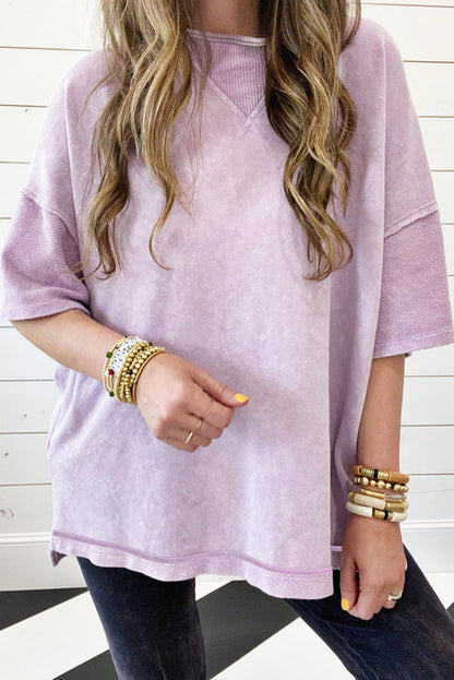 Übergroßes T-Shirt mit sichtbaren Nähten und überschnittener Schulter in Orchid Petal Mineral Wash