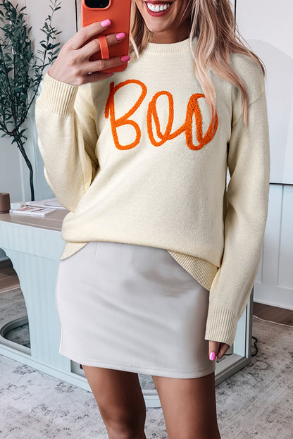 Apricot Boo – Pullover mit Strickmuster, geripptem Rand und überschnittener Schulter