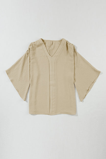 Parchment – Bluse mit V-Ausschnitt und weiten Ärmeln in Knitteroptik