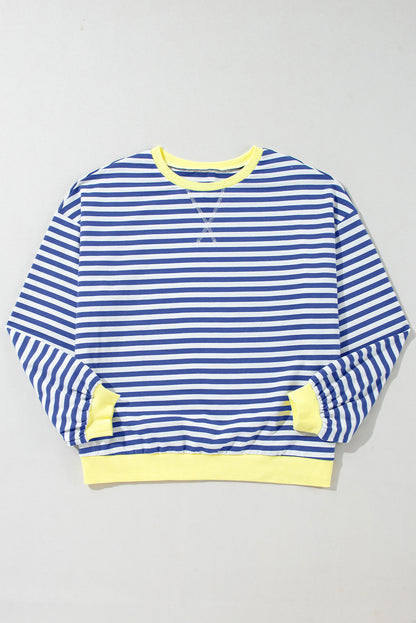 Übergroßes Pullover-Sweatshirt mit Kontrastbesatz und blauen Streifen