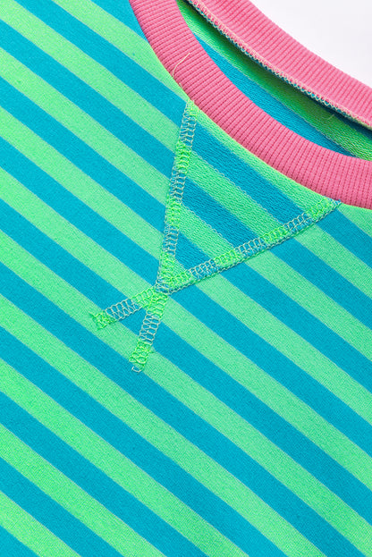 Übergroßes Pullover-Sweatshirt mit himmelblauen Streifen und Kontrastbesatz