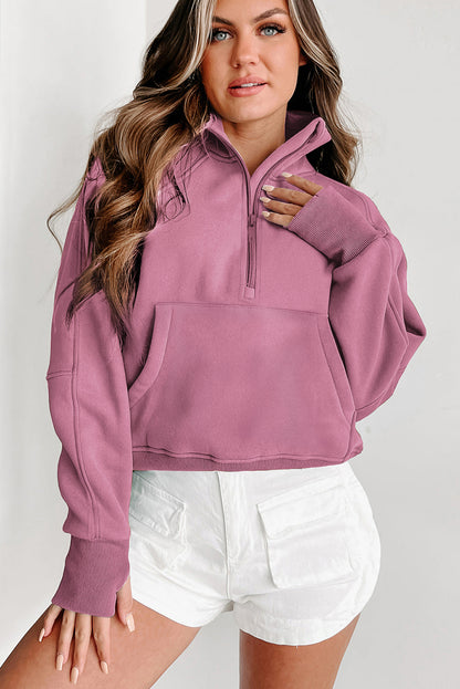 Sweatshirt mit Phalaenopsis-Fleecefutter und Reißverschluss, Stehkragen, Daumenlöchern an den Ärmeln