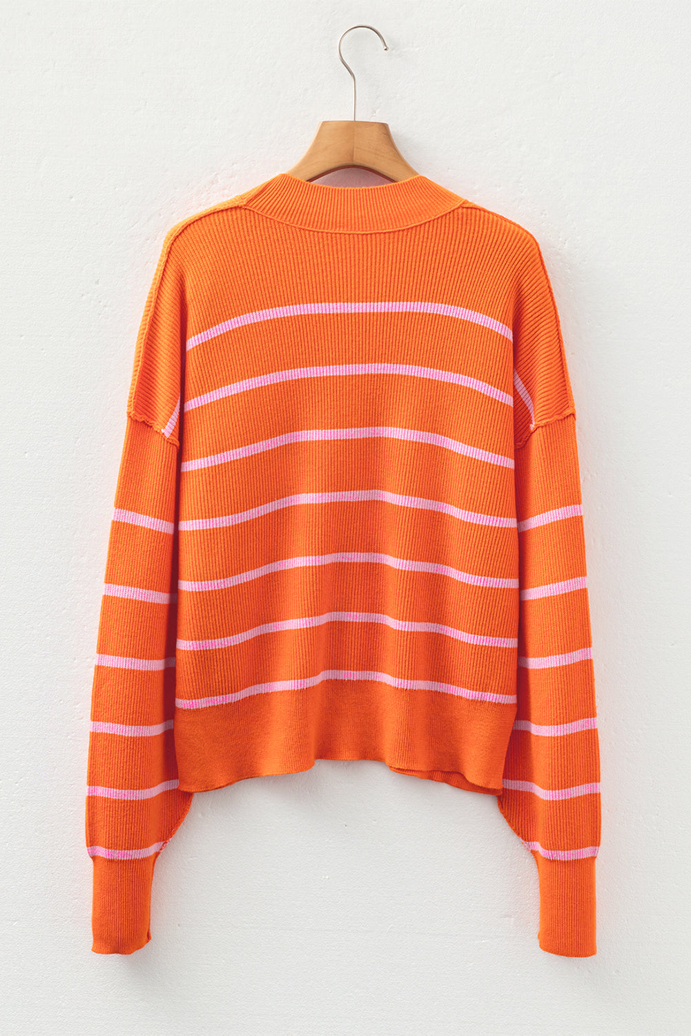 Orange Stripe Ribbed High Neck Drop Shoulder Boxy Fit Sweater