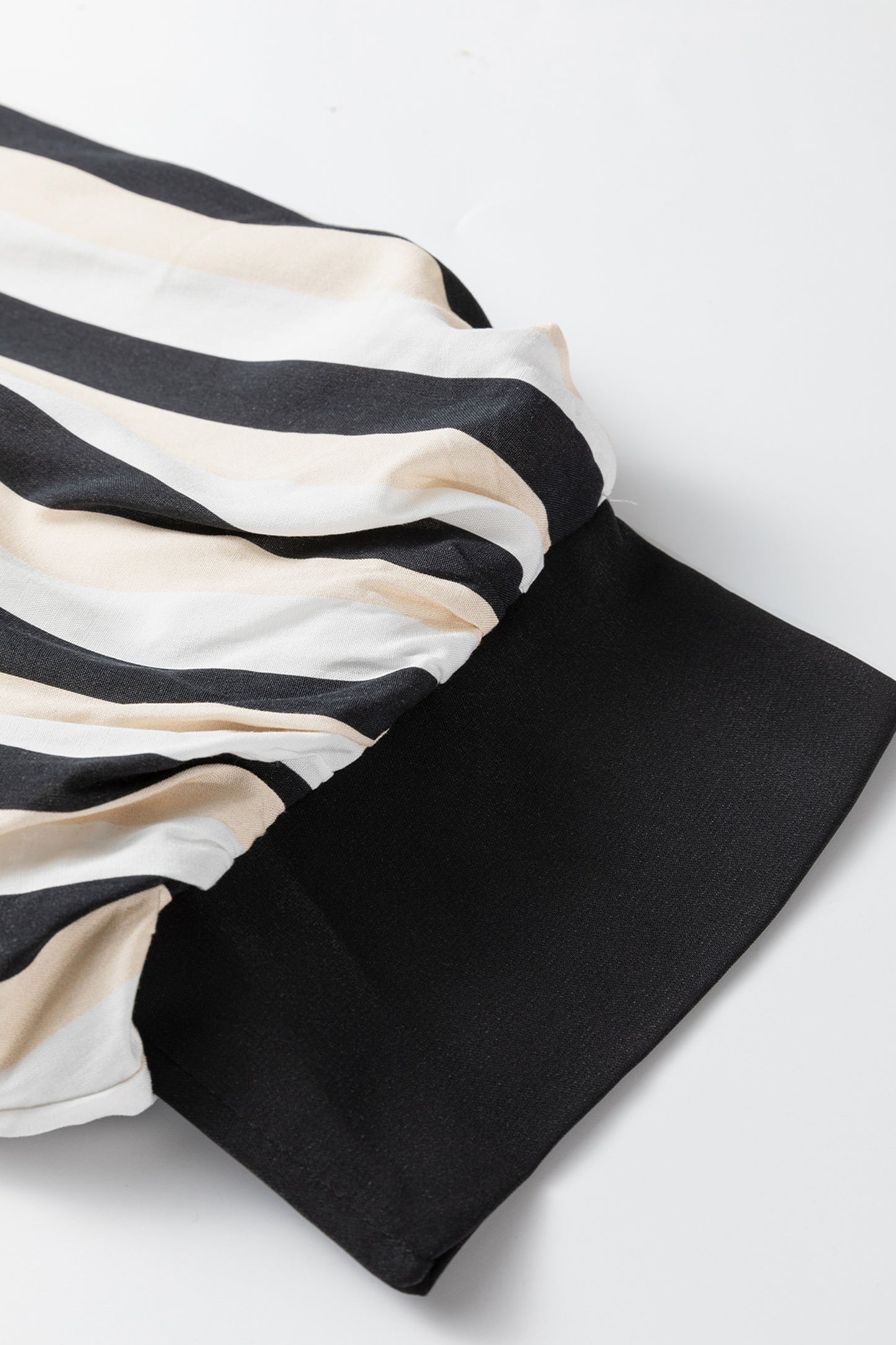 Black Stripe 3/4 Puff Sleeve Shirt Style Button Down Midi Dress