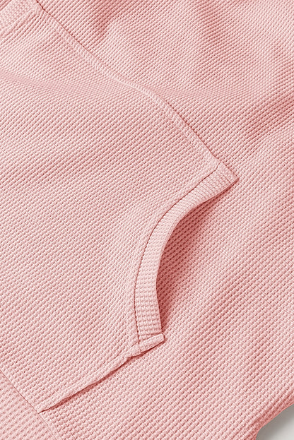 Hellrosa Oversize-Hoodie mit Waffelstrick und Fleecefutter, hoch und niedrig