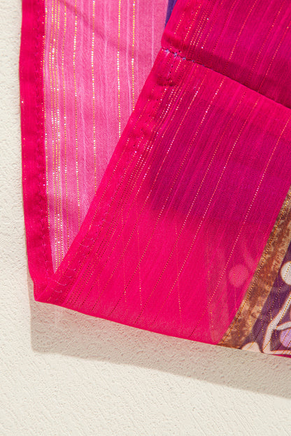 Lilafarbenes Minikleid mit Blumenmuster, gesmokten Puffärmeln und hohem Halsausschnitt