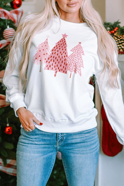 Weißes Sweatshirt mit Weihnachtsbaum-Punkte-Print