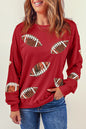 Feuerrotes Sweatshirt mit überschnittener Schulter und Rugby-Grafik