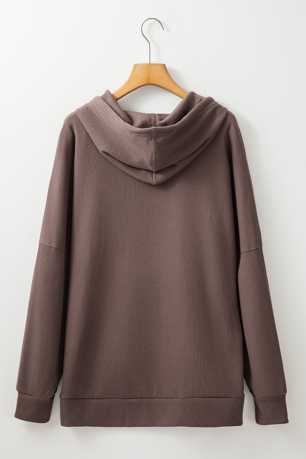 Kaffeefarbener, übergroßer Kapuzenpullover mit Waffelstrick und Fleecefutter